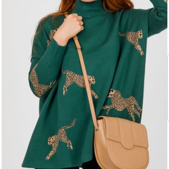 entro Sweaters - Entro On The Prowl Mock Neck Sweater Cheetah Print